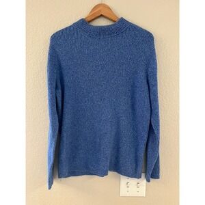 Karen Scott Womens XL Blue Ribbed Mock Neck Cotton Knit Sweater Long Sleeve